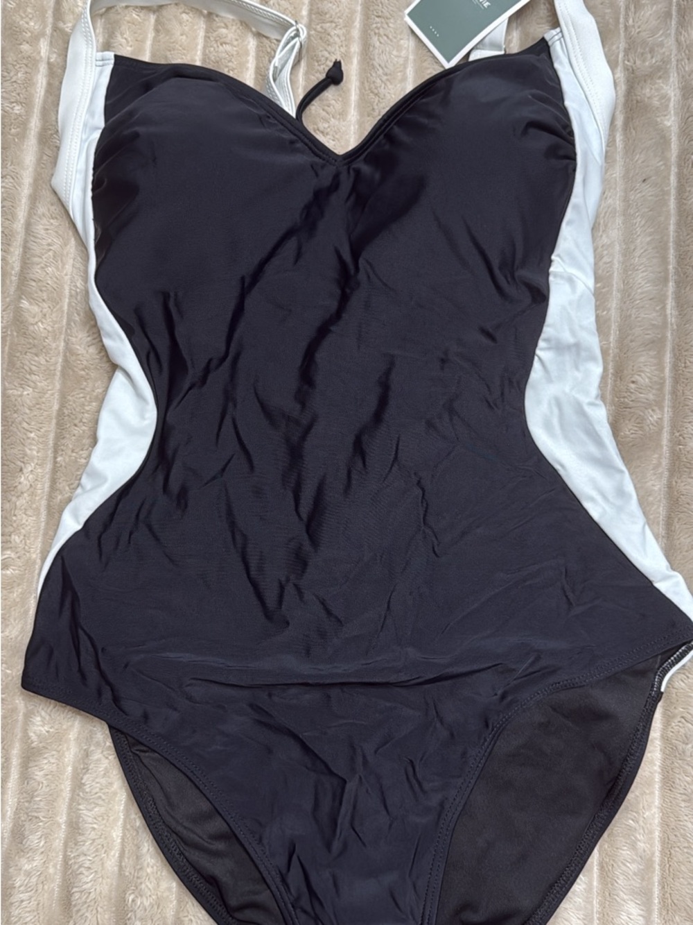 Classic Black One-Piece Swimsuit with White Side Panels